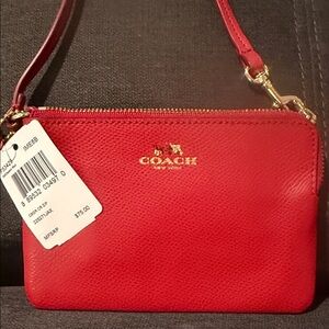 Coach Vibrant Red Wristlet with Gold Accents